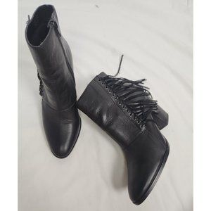 Aldo Women's Sz. 9 Black Leather Fringe Heeled Ankle Booties